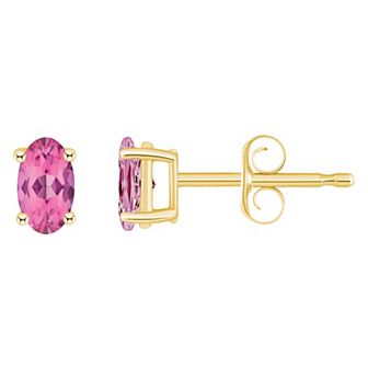 14k Gold Oval Birthstone Stud Earrings