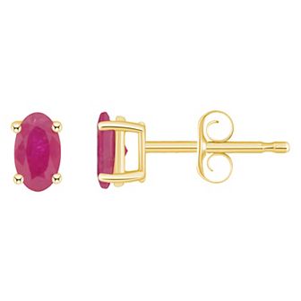 14k Gold Oval Birthstone Stud Earrings