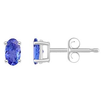 14k Gold Oval Tanzanite Stud Earrings