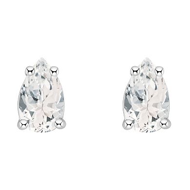 14k White Gold Pear Shape Birthstone Stud Earrings