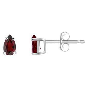 14k White Gold Pear Shape Birthstone Stud Earrings