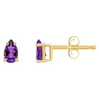 14k Gold Pear Shape Birthstone Stud Earrings
