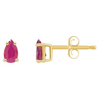 14k Gold Pear Shape Birthstone Stud Earrings