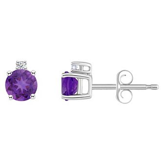 14k White Gold 4 mm Round Birthstone & 1/10 Carat T.W. Diamond Stud Earrings