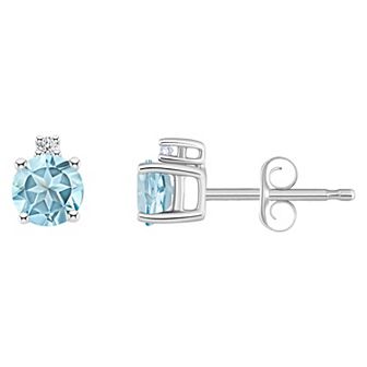 Celebration Gems 14k White Gold 4 mm Round Birthstone & 1/10 Carat T.W. Diamond Stud Earrings