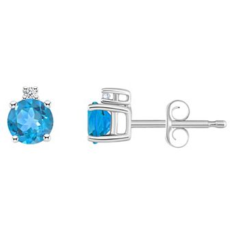 Celebration Gems 14k White Gold 4 mm Round Birthstone & 1/10 Carat T.W. Diamond Stud Earrings