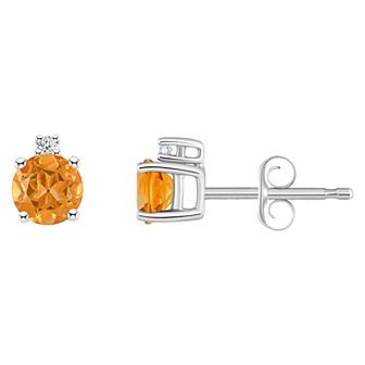 Celebration Gems 14k White Gold 4 mm Round Birthstone & 1/10 Carat T.W. Diamond Stud Earrings