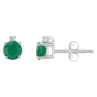 Celebration Gems 14k White Gold 4 mm Round Birthstone & 1/10 Carat T.W. Diamond Stud Earrings