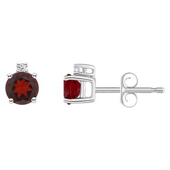 14k White Gold 4 mm Round Birthstone & 1/10 Carat T.W. Diamond Stud Earrings