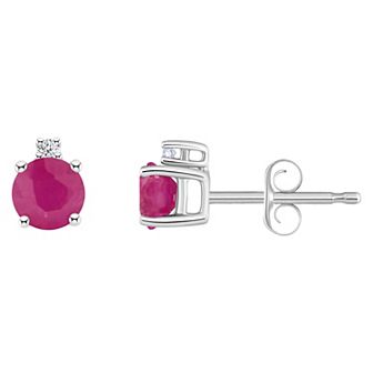 14k White Gold 4 mm Round Birthstone & 1/10 Carat T.W. Diamond Stud Earrings