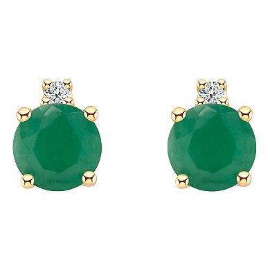 14k Gold 4 mm Round White Topaz & 1/10 Carat T.W. Diamond Stud Earrings