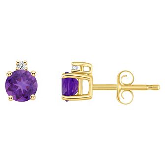 14k Gold 4 mm Round Birthstone & 1/10 Carat T.W. Diamond Stud Earrings