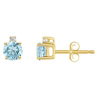 Celebration Gems 14k Gold 4 mm Round Birthstone & 1/10 Carat T.W. Diamond Stud Earrings