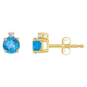 Celebration Gems 14k Gold 4 mm Round Birthstone & 1/10 Carat T.W. Diamond Stud Earrings