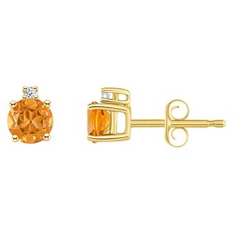 Celebration Gems 14k Gold 4 mm Round Birthstone & 1/10 Carat T.W. Diamond Stud Earrings
