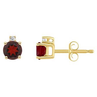 14k Gold 4 mm Round Birthstone & 1/10 Carat T.W. Diamond Stud Earrings