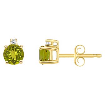 Celebration Gems 14k Gold 4 mm Round Birthstone & 1/10 Carat T.W. Diamond Stud Earrings