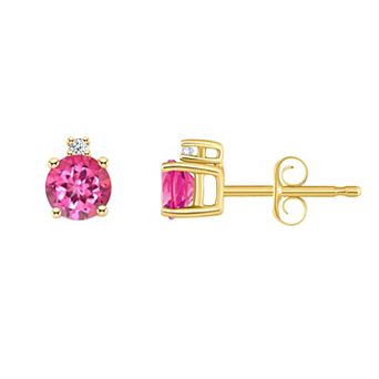 Celebration Gems 14k Gold 4 mm Round Birthstone & 1/10 Carat T.W. Diamond Stud Earrings