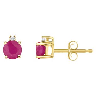 14k Gold 4 mm Round Birthstone & 1/10 Carat T.W. Diamond Stud Earrings