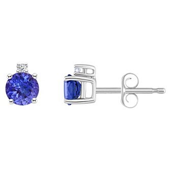 14k Gold 4 mm Round Tanzanite & Diamond Accent Stud Earrings