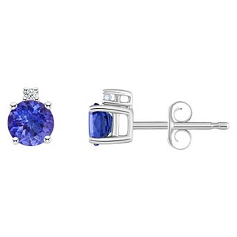 Celebration Gems 14k Gold 4 mm Round Tanzanite & Diamond Accent Stud Earrings