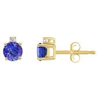 Celebration Gems 14k Gold 4 mm Round Tanzanite & Diamond Accent Stud Earrings