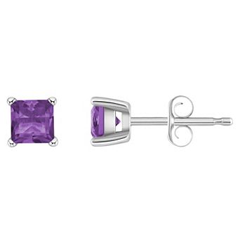 Celebration Gems 14k Gold 4 mm Princess Cut Amethyst Stud Earrings