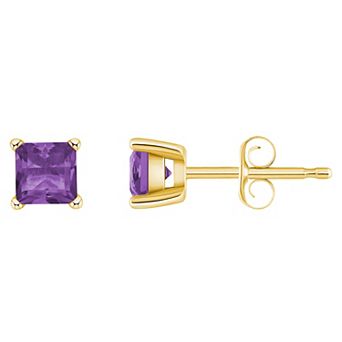 Celebration Gems 14k Gold 4 mm Princess Cut Amethyst Stud Earrings