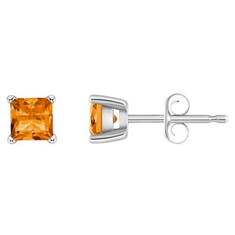 Celebration Gems 14k Gold 4 mm Princess Cut Citrine Stud Earrings