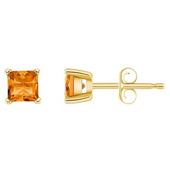 Celebration Gems 14k Gold 4 mm Princess Cut Citrine Stud Earrings