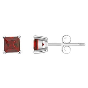 14k Gold 4 mm Princess Cut Garnet Stud Earrings