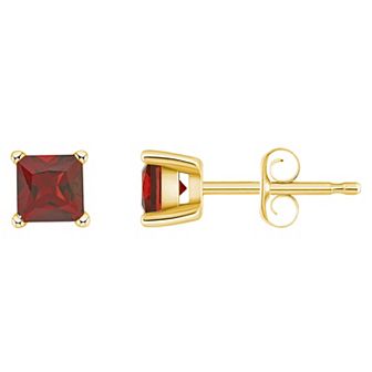 14k Gold 4 mm Princess Cut Garnet Stud Earrings