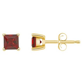 Celebration Gems 14k Gold 4 mm Princess Cut Garnet Stud Earrings