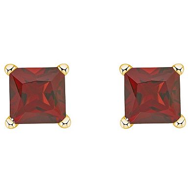 14k Gold 4 mm Princess Cut Garnet Stud Earrings