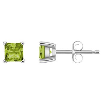 Celebration Gems 14k Gold 4 mm Princess Cut Peridot Stud Earrings
