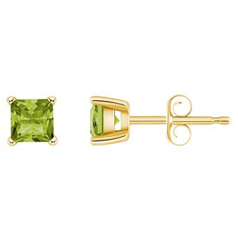 Celebration Gems 14k Gold 4 mm Princess Cut Peridot Stud Earrings