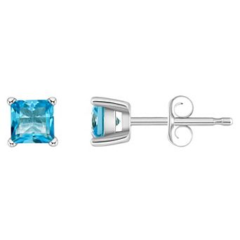 Celebration Gems 14k Gold 4 mm Princess Cut Swiss Blue Topaz Stud Earrings