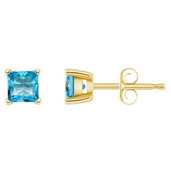 Celebration Gems 14k Gold 4 mm Princess Cut Swiss Blue Topaz Stud Earrings