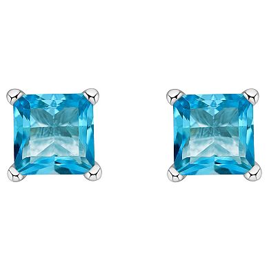 Celebration Gems Celebration Gems 14k Gold 4 mm Princess Cut Swiss Blue Topaz Stud Earrings
