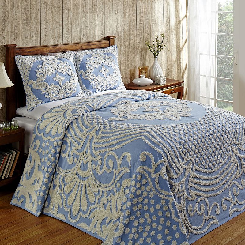 Better Trends Florence Cotton Chenille Comforter or Standard Sham, Blue, Qu