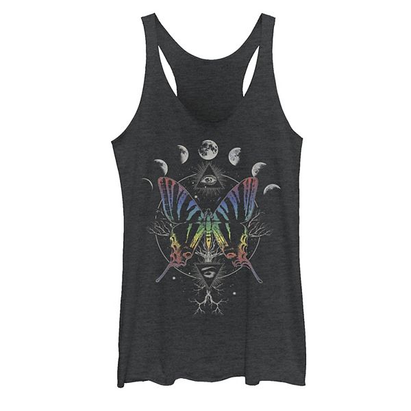 Juniors' Rainbow Butterfly And Moon Phases Tank Top