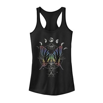 Juniors' Rainbow Butterfly And Moon Phases Racerback Tank Top