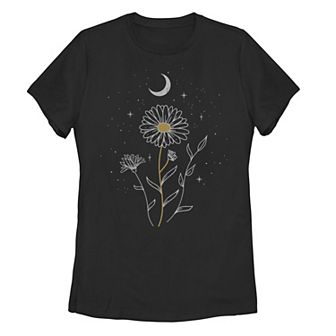 Juniors' Floral Moon Flowers Tee