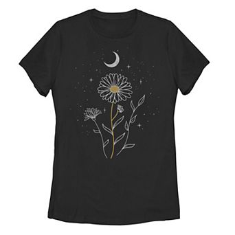Juniors' Floral Moon Flowers Tee