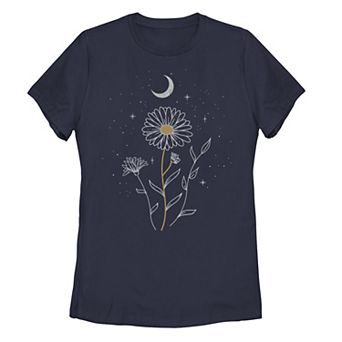 Juniors' Floral Moon Flowers Tee