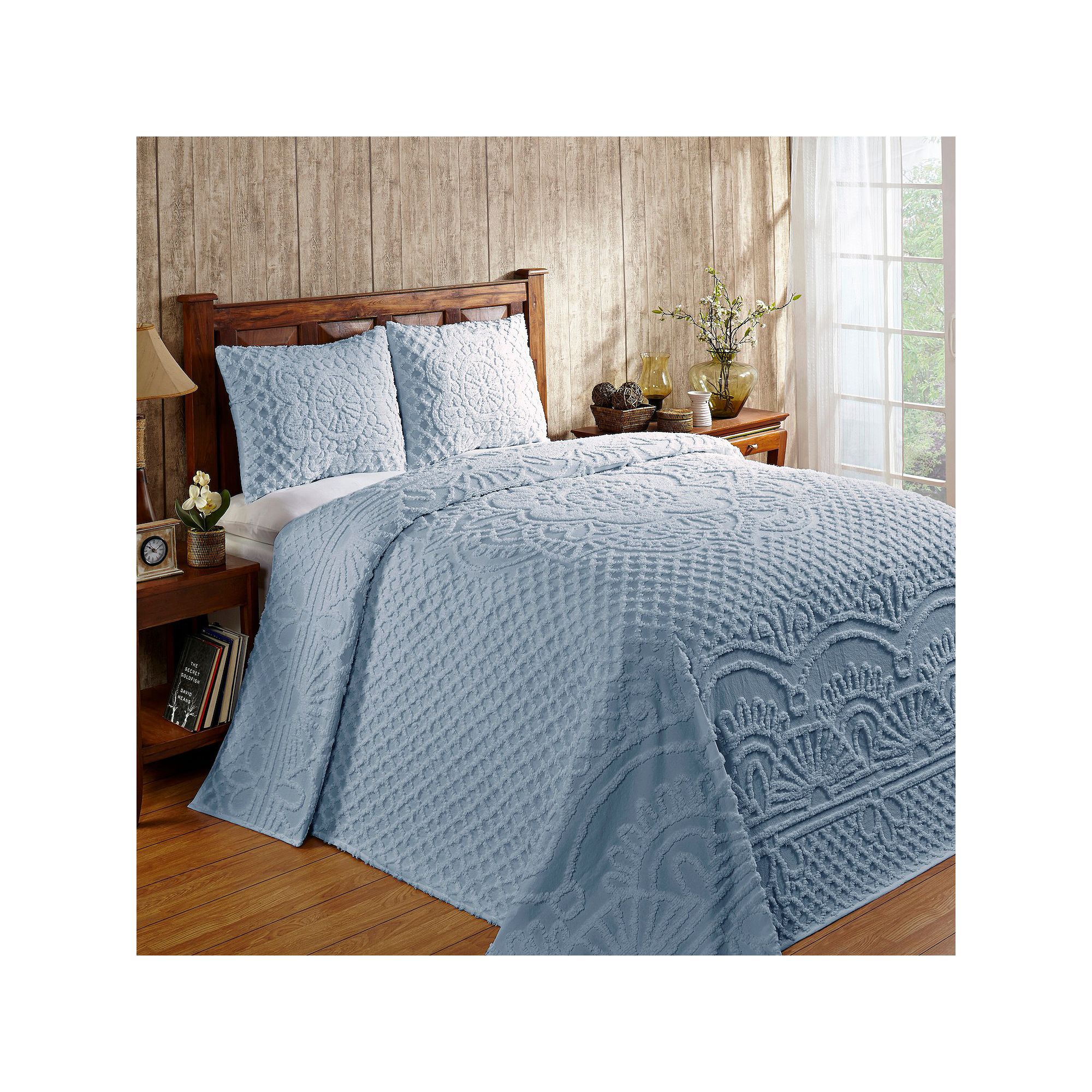 Better Trends Trevor Chenille Bedspread Set, Blue