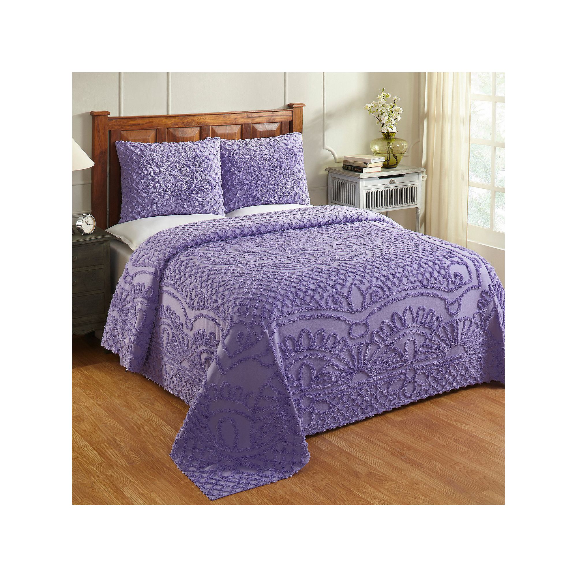 Better Trends Trevor Chenille Bedspread Set, Purple