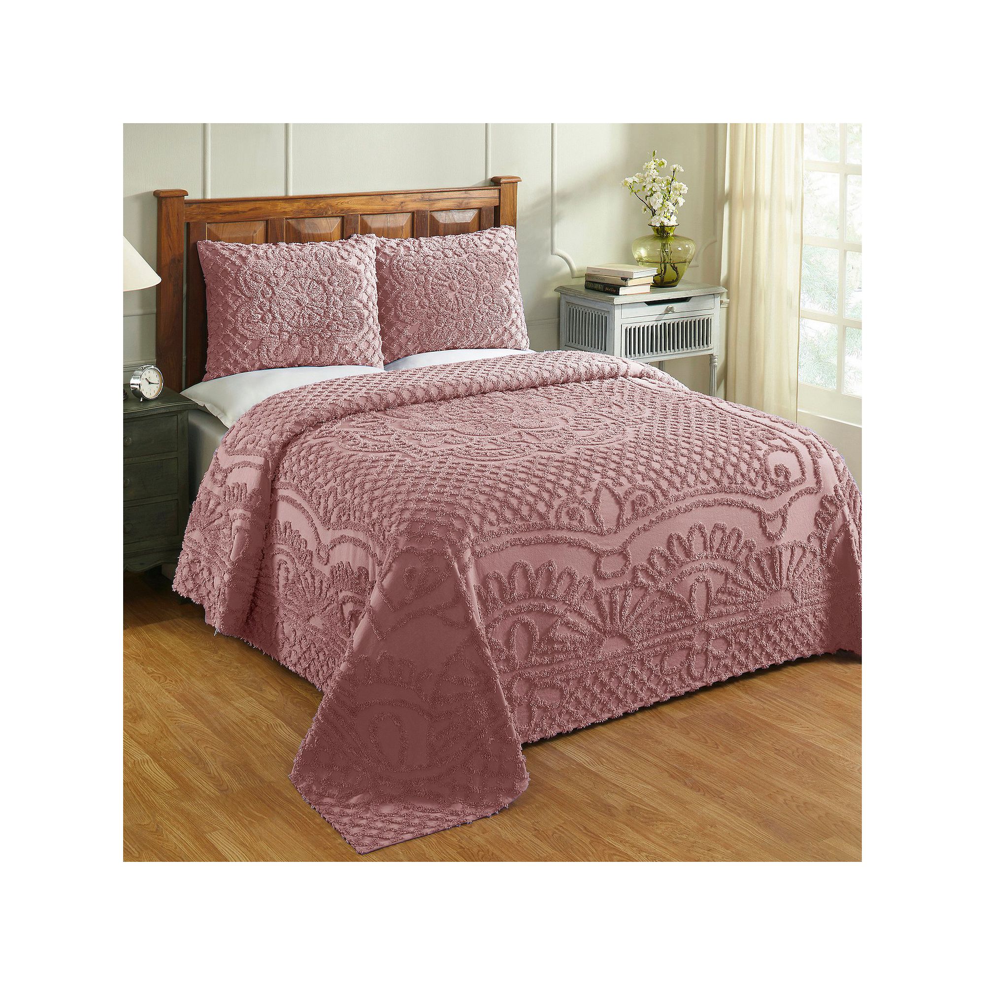 Better Trends Trevor Chenille Bedspread Set, Pink