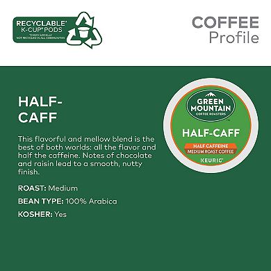 Green Mountain Coffee Roasters Half Caff Coffee, Keurig® K-Cup® Pods, Medium Roast, 24 Count