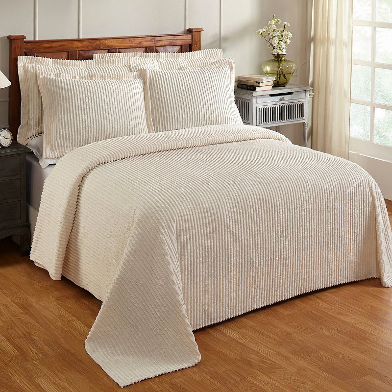 Better Trends Jullian Cotton Chenille Bedspread or Shams, White, Queen